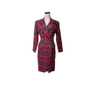 80s Irresistible by Sue Eng pink and gray plaid blazer dress . size 9 / 10